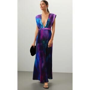 L'IDÉE Printed Gala Blue tie-dye satin Gown Size 6